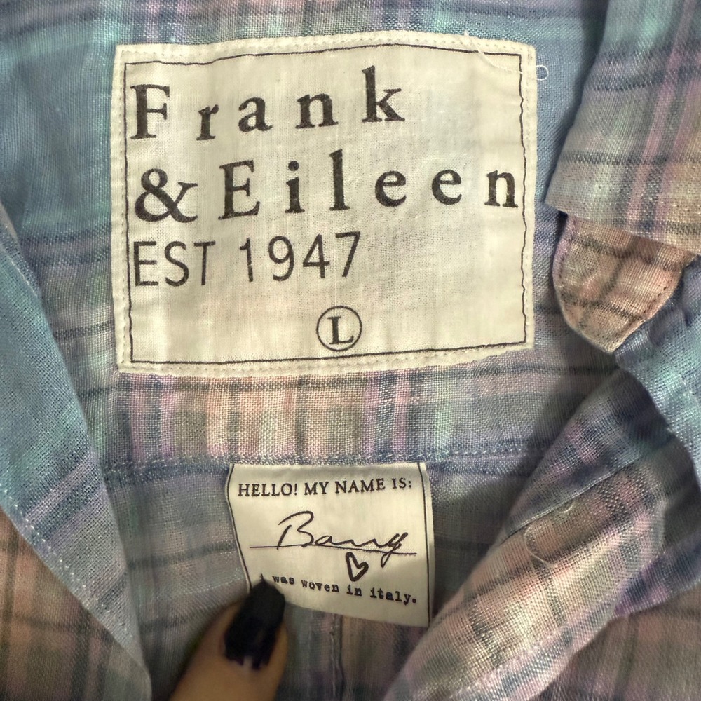 Frank and Eileen Plaid Linen Button Up Shirt Womens Size Large Blue Pink - Picture 8 of 11